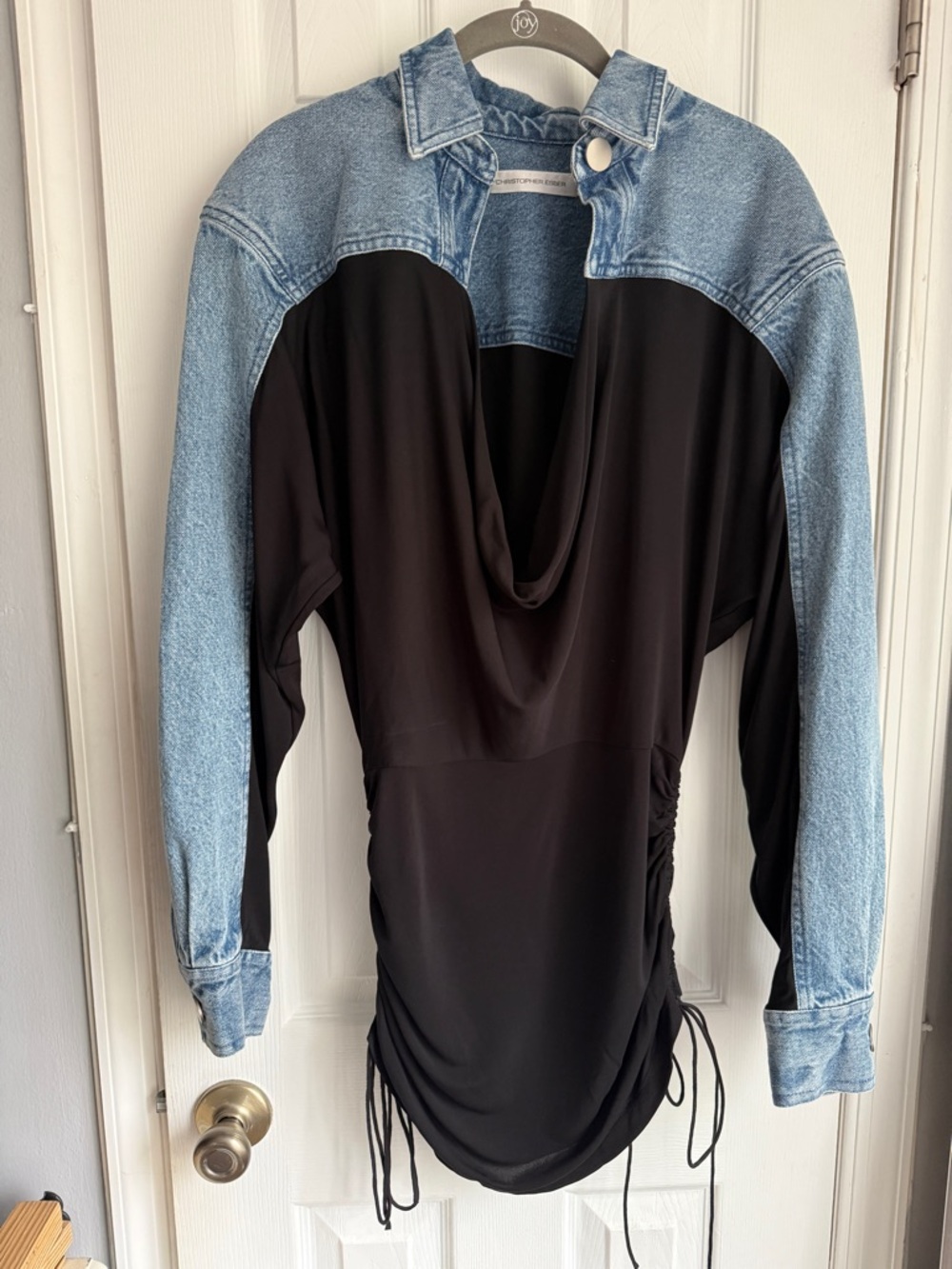Christopher Esber Black Draped Tunic with Light Blue Denim Yoke